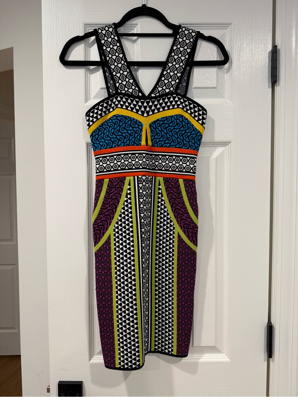 BCBGMaxAzria Multicolor Geometric Midi Bodycon Dress